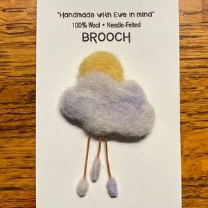 Cloud & sun, needle-felted 100% wool brooch, 2"x2.5" Handcrafted
